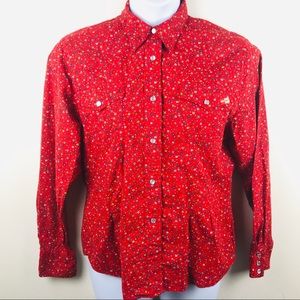 Crazy Horses red floral western shirt size Large